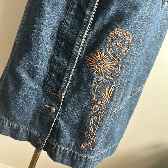 Y2K 90’s Grunge Women’s Floral Embroidered Modest Denim Button Up Midi Skirt 28” - Picture 2 of 10